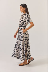 Tuesday | Godet Shirt Dress - Black Floral
