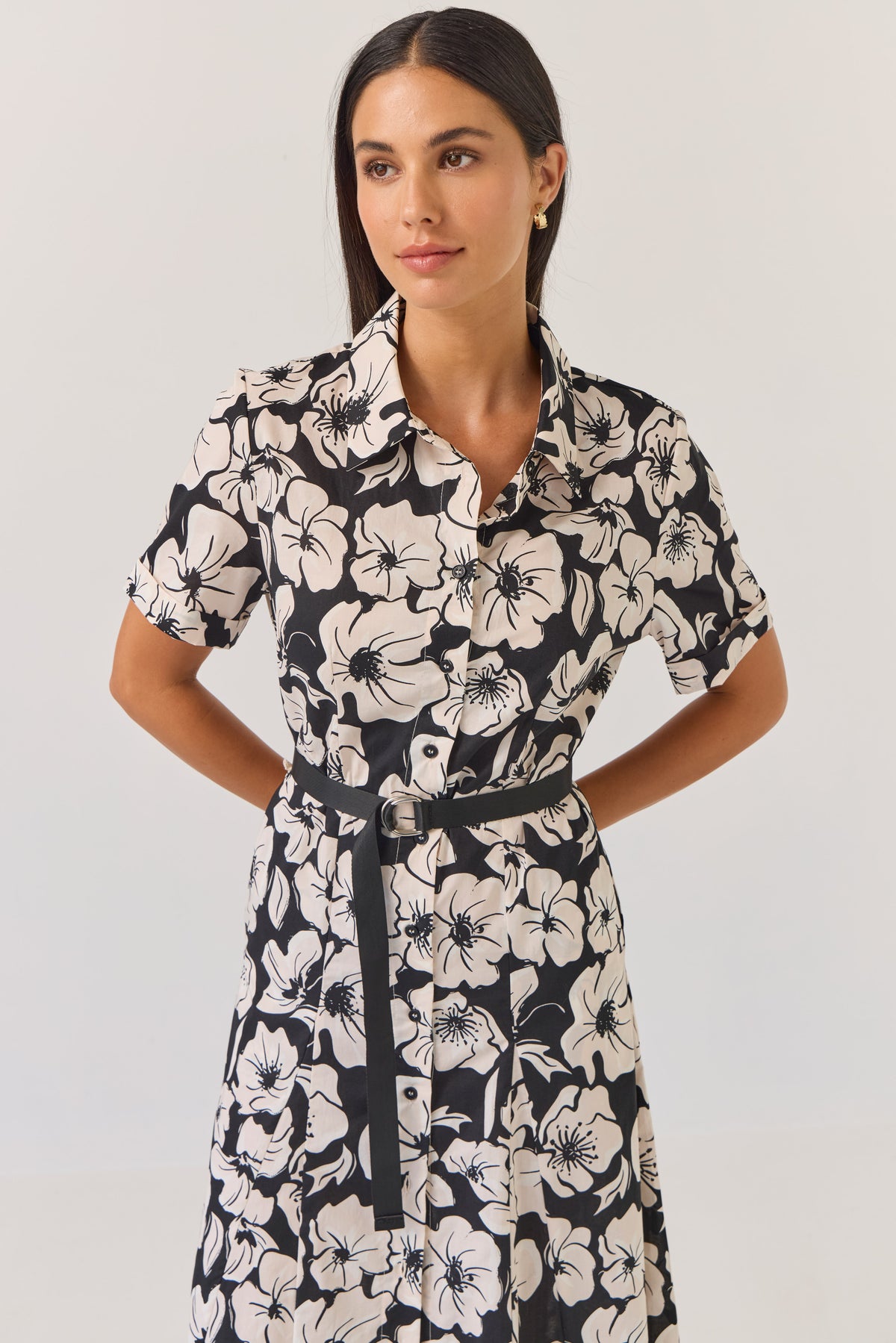 Tuesday | Godet Shirt Dress - Black Floral