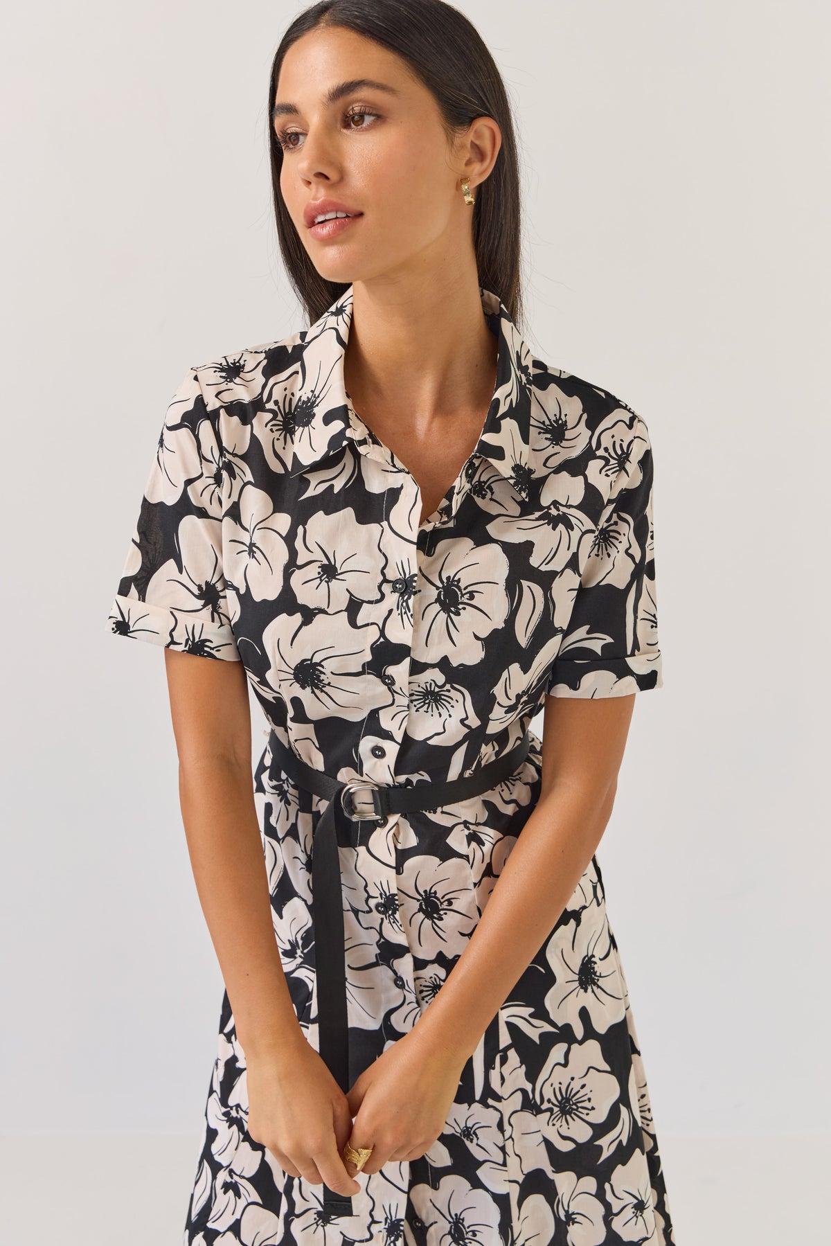 Tuesday | Godet Shirt Dress - Black Floral