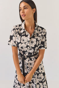 Tuesday | Godet Shirt Dress - Black Floral
