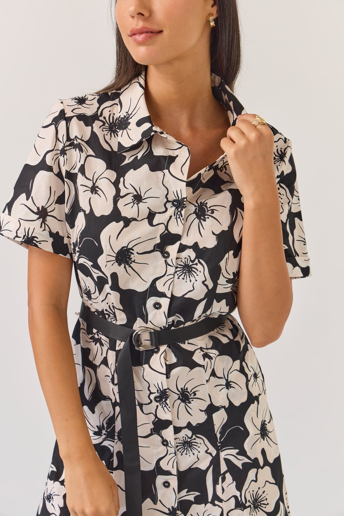 Tuesday | Godet Shirt Dress - Black Floral