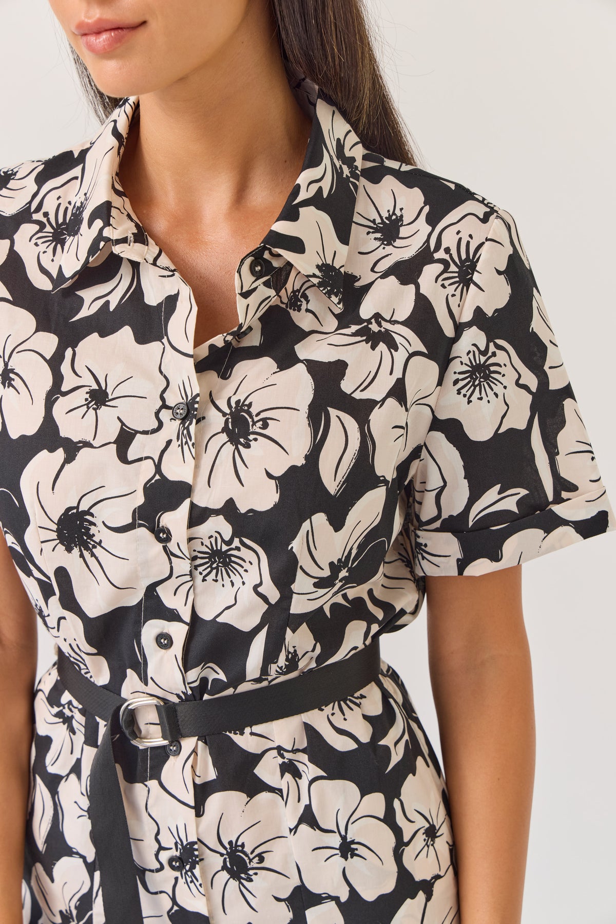 Tuesday | Godet Shirt Dress - Black Floral