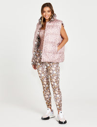 Sass Alessia Reversible Puffer Vest | Chocolate Floral/Pink Cheetah