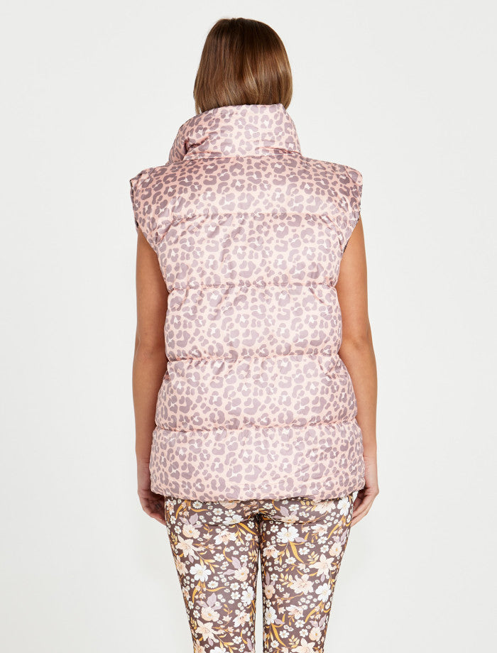 Sass Alessia Reversible Puffer Vest | Chocolate Floral/Pink Cheetah