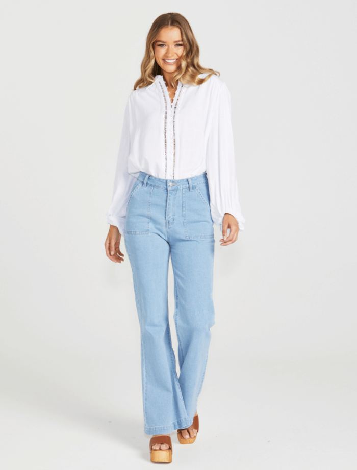 Sass Chapel Trim Shirt | White