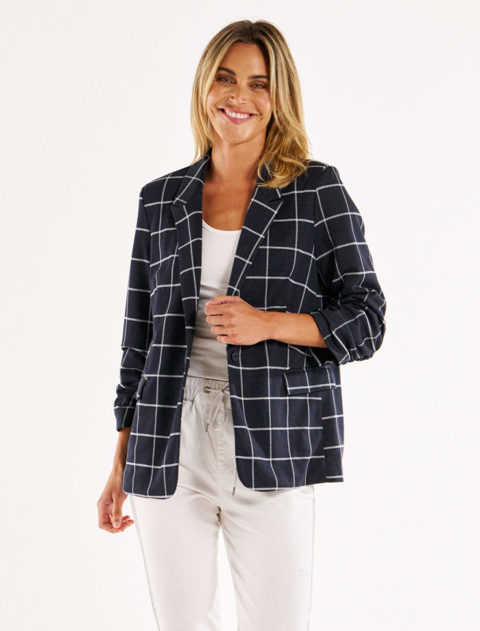 Betty Basics Check Jersey Blazer | Navy Check