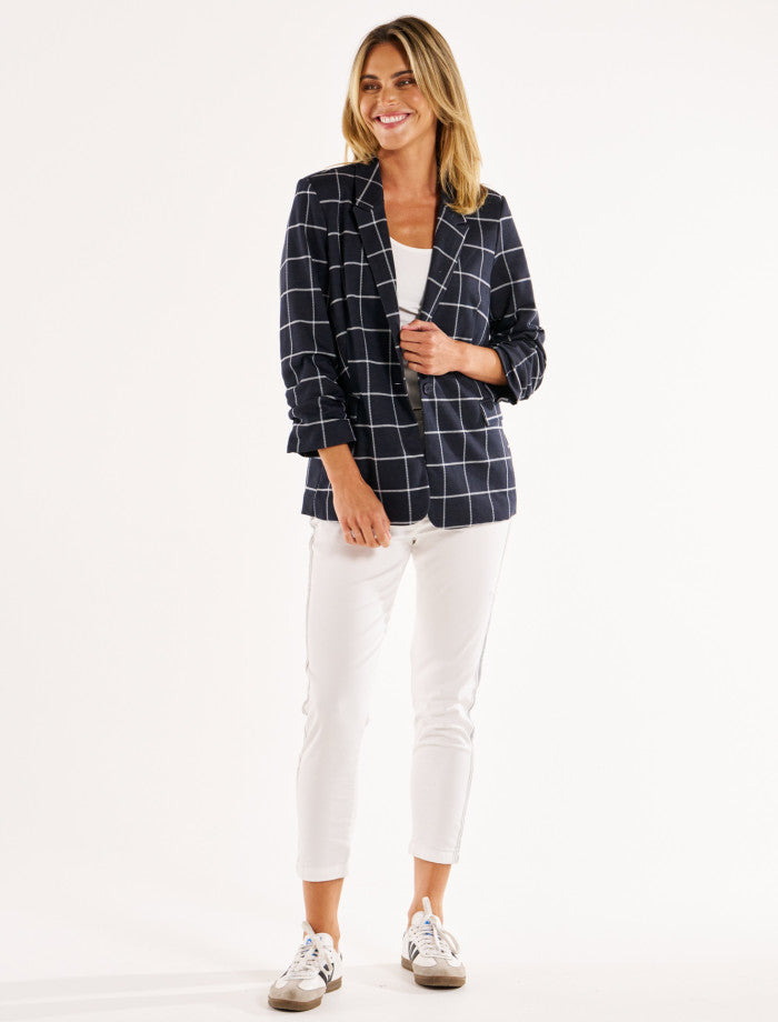 Betty Basics Check Jersey Blazer | Navy Check