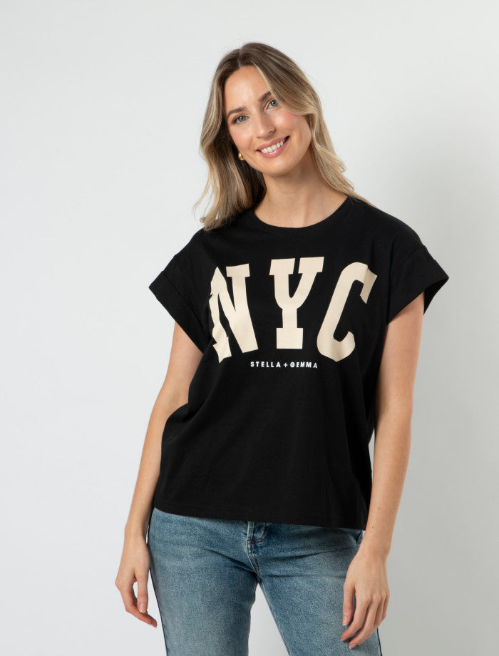 Stella + Gemma Cuff Sleeve T-Shirt | Black NYC