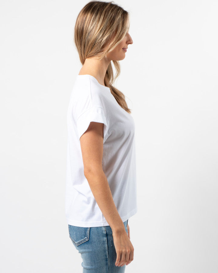 Stella + Gemma Cuff Sleeve T-Shirt Embroidered Logo white