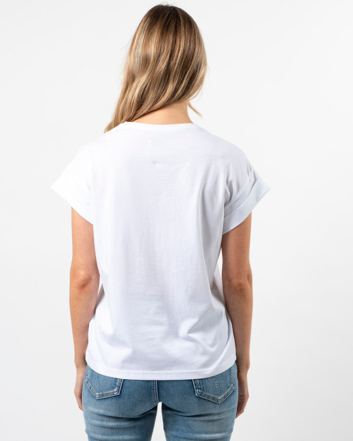 Stella + Gemma Cuff Sleeve T-Shirt Embroidered Logo white