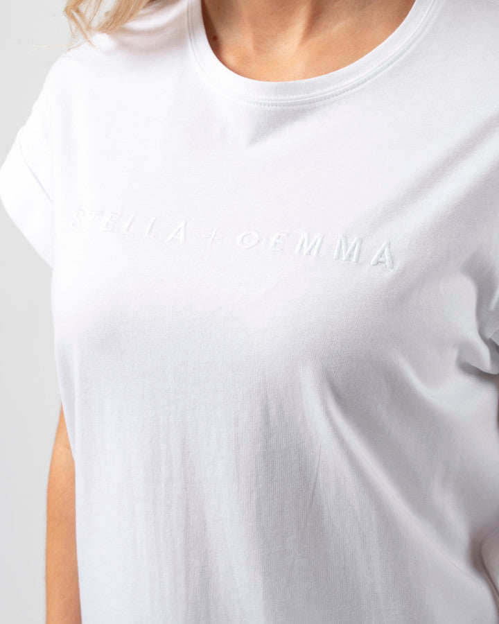 Stella + Gemma Cuff Sleeve T-Shirt Embroidered Logo white