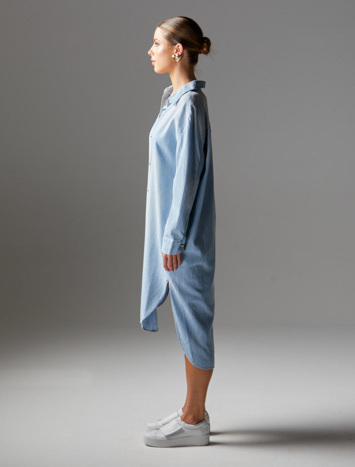 Fate + Becker Flight Shirt Dress | Bleach Wash