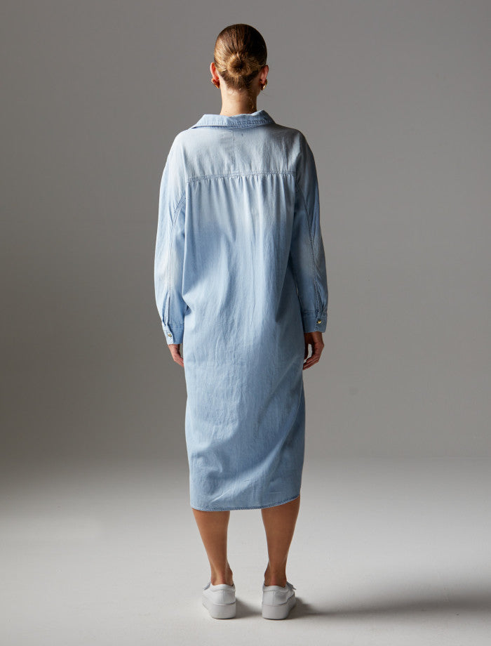 Fate + Becker Flight Shirt Dress | Bleach Wash