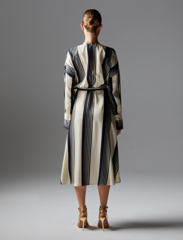 Fate + Becker Heartstopper Wrap Midi Dress | Navy Stripe