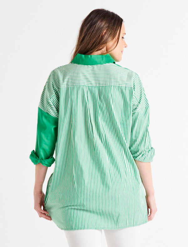 Betty Basics Quinn Shirt | Green Stripe Block