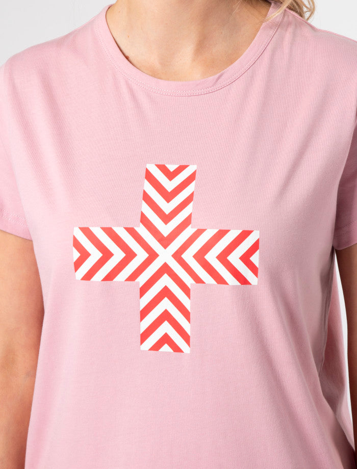 Stella + Gemma T-Shirt | Blush Red Chevron Cross