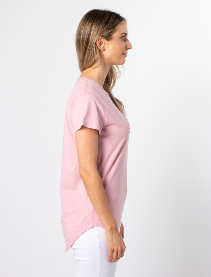 Stella + Gemma T-Shirt | Blush Red Chevron Cross