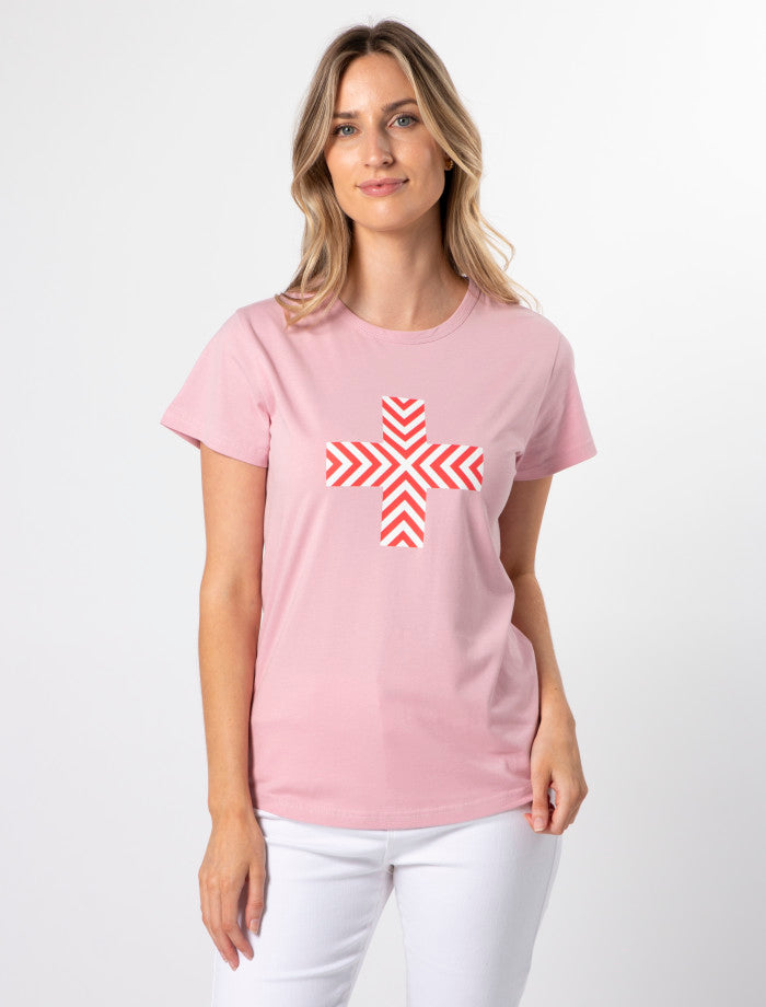 Stella + Gemma T-Shirt | Blush Red Chevron Cross