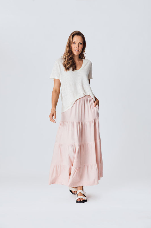 We Are The Others Tiered Linen Maxi Skirt | Pink