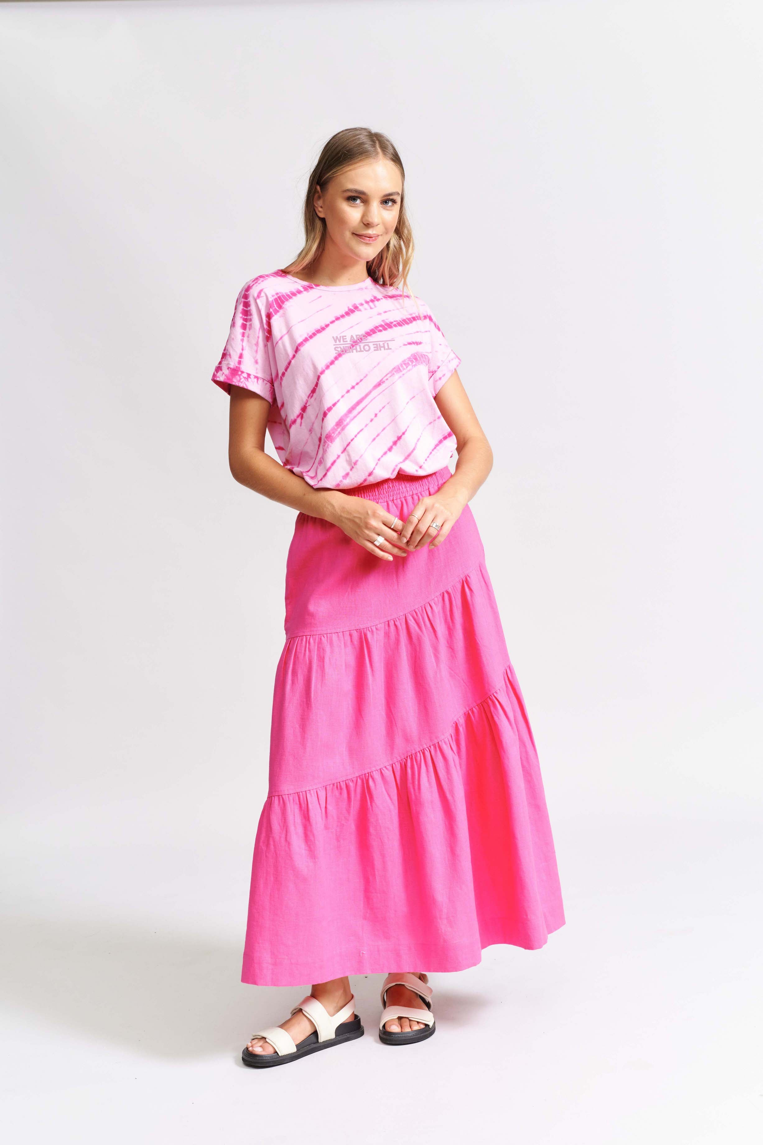 Hot pink 2024 tiered maxi skirt