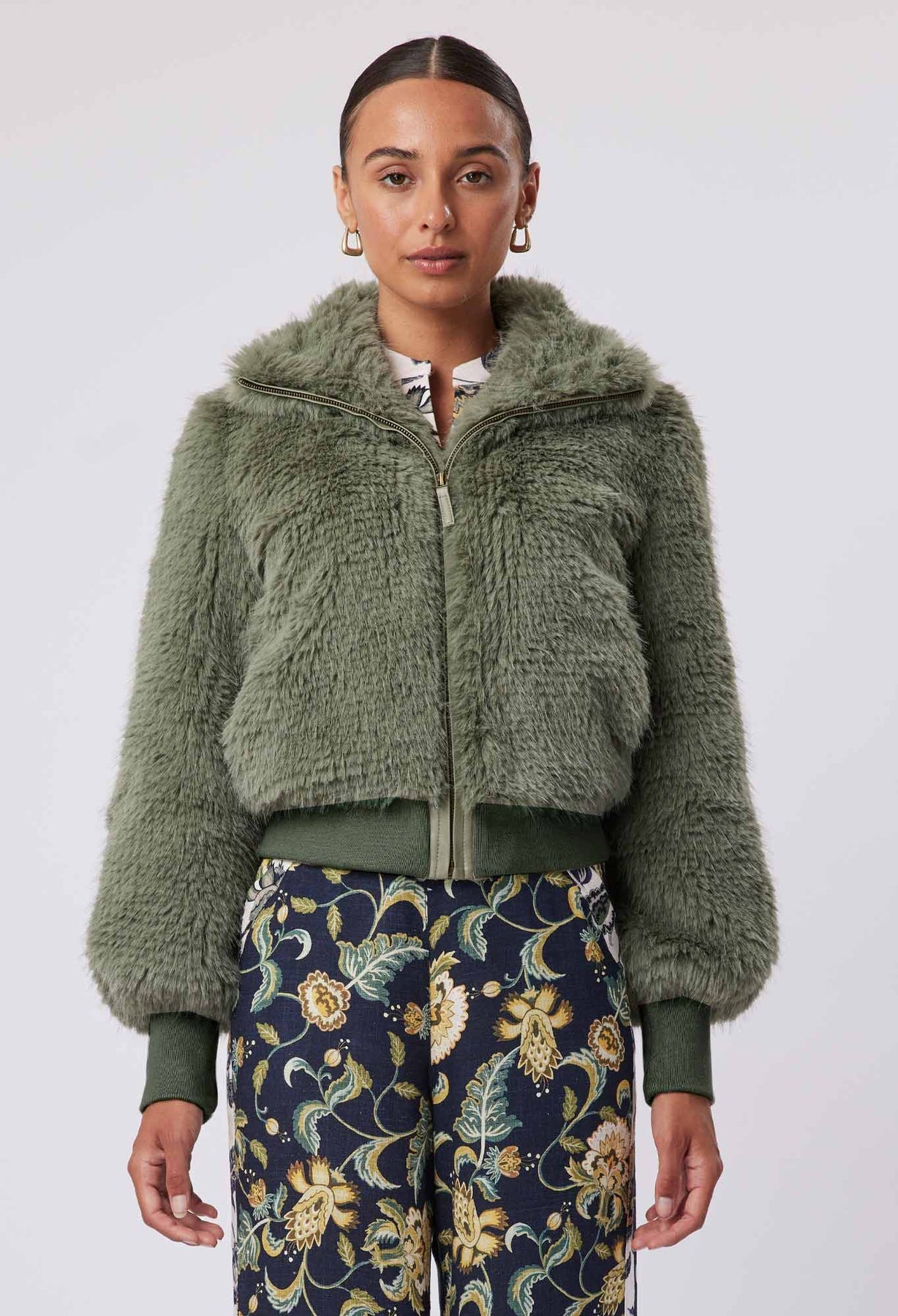 Once Was Halston Faux Fur Bomber | Moss
