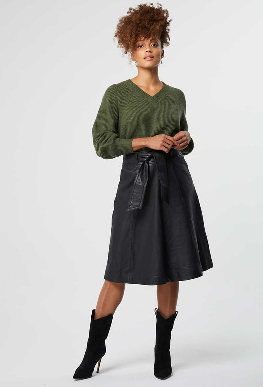 Once Was Flared Leather Skirt | Black