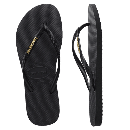 Havaianas Slim Jandal | Black w Gold Metallic Logo