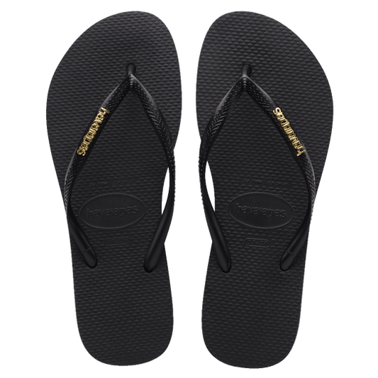 Havaianas Slim Jandal | Black w Gold Metallic Logo