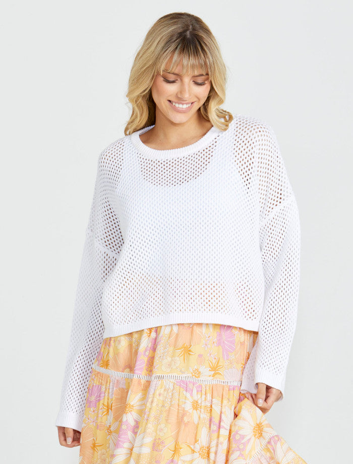 Sass Lily Bell Sleeve Knit Top | White | Robe Boutique | Free NZ