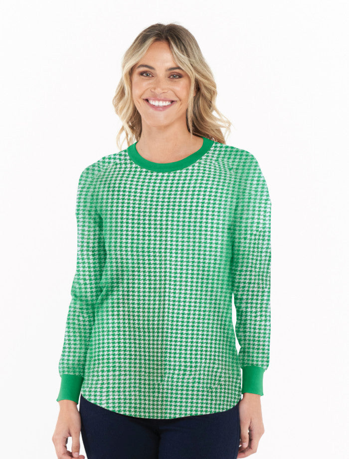 Betty Basics Sophie Knit Jumper | Green Houndstooth