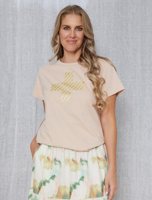 Stella + Gemma T-Shirt | Blush Gold Cross